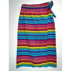 Ana's Fashions Guatemala Striped Wrap Skirt Colorful Cotton Bohemian Festival EC